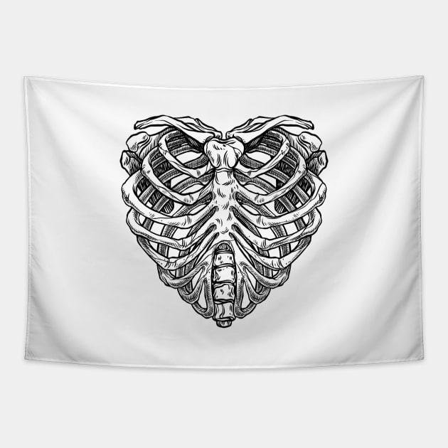 Skeleton ribs heart Tapestry by OccultOmaStore