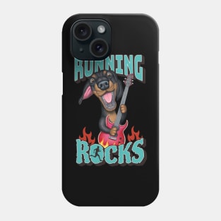 Cute Doxie Dachshund Dog with guitar on Running Rocks tee Phone Case