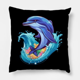 smiling dolphin leaping out of the water Pillow