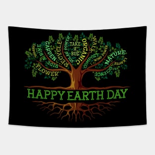 Happy Earth Day Tree Drawing Illustration Tapestry