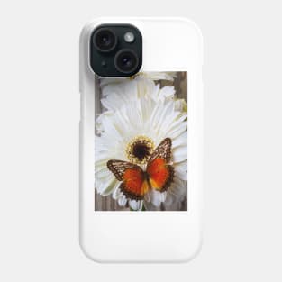 Brown Butterfly Resting On White Daisy Phone Case