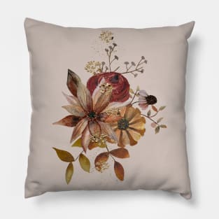 Autumn Watercolor Flowers with glitter - pale rose background Pillow