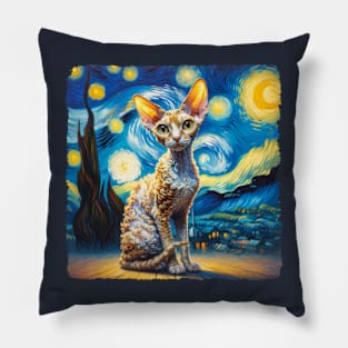 Cornish Rex Starry Night Inspired - Artistic Cat Pillow