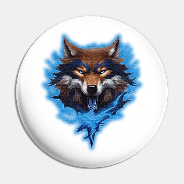 lightning wolf Head Pin by JnS Merch Store