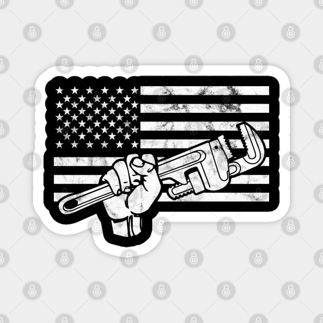 Plumber American Flag with Wrench Magnet by Huhnerdieb Apparel