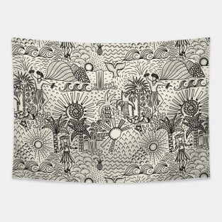 Hawaiian Hula Dancer Toile Black Tapestry