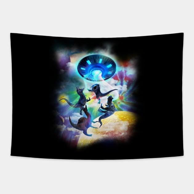 Tie Dye Space Dinosaur UFO Tapestry by Random Galaxy