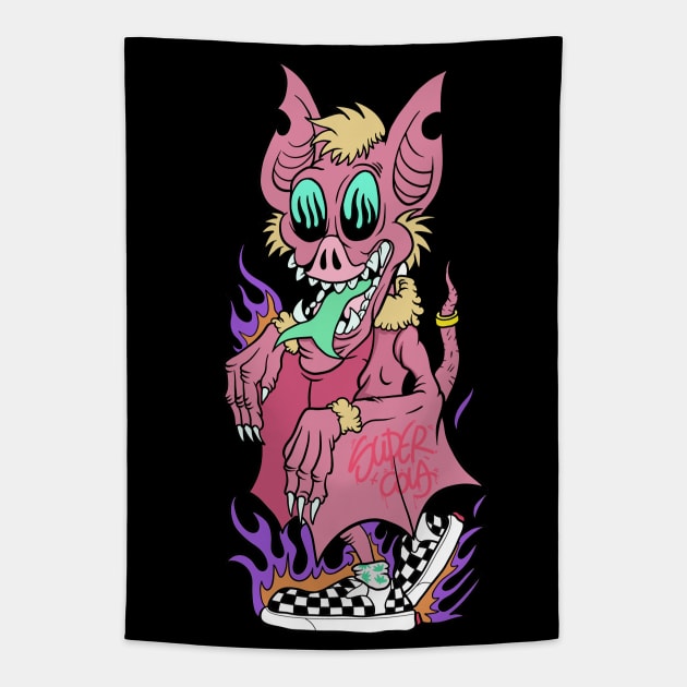 Dope pig monster wearing vans illustration Tapestry by slluks_shop