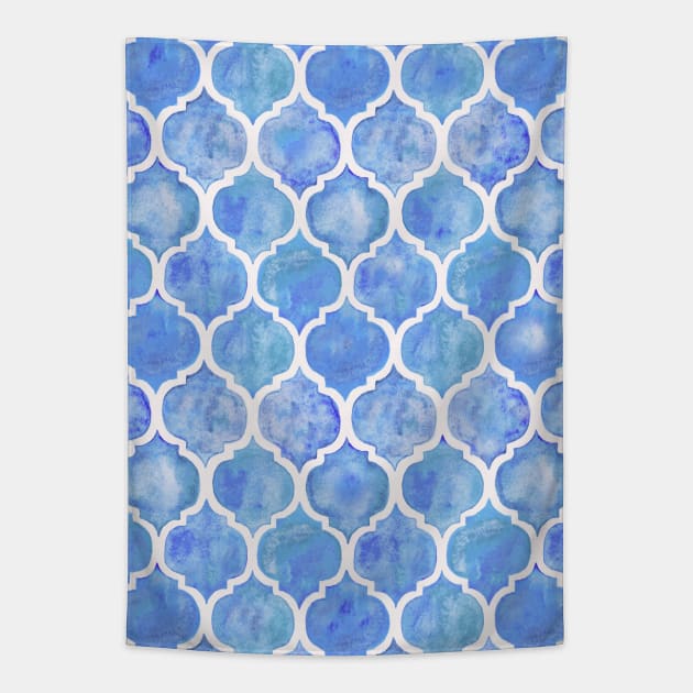 Cornflower Blue Moroccan Watercolor Pattern Tapestry by micklyn