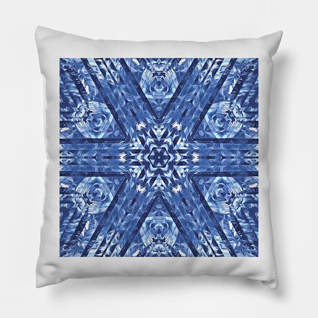 radial snowflake style pattern and design hexagonal kaleidoscopic style in shades of BLUE Pillow by mister-john