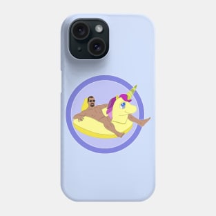 Man lying on inflatable unicorn inflatable buoy Phone Case