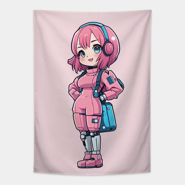 Cute bubblegum robot girl Tapestry by InkPulse