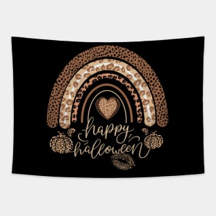 Happy Halloween leopard rainbow Tapestry