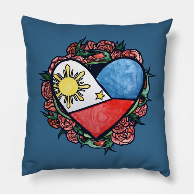 Filipino Flag Heart Pinoy Pride Pillow by bubbsnugg