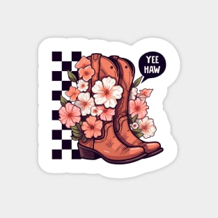 YEEHAW VINTAGE CHECKERBOARD FLORAL COWBOY/COWGIRL BOOTS Magnet