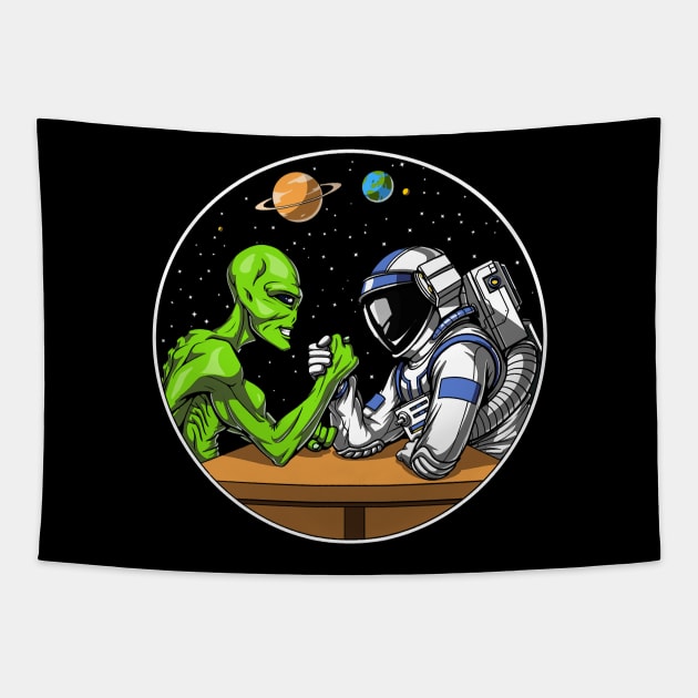 Alien Astronaut Arm Wrestling Tapestry by underheaven