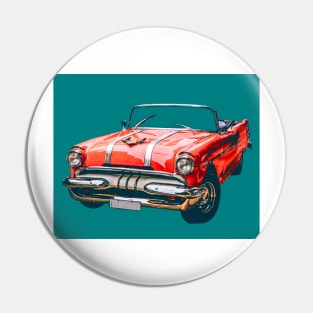 Sixties Era Red Car On Teal Vintage Auto Style Wheels Pin