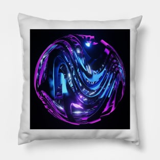 Bright Colorful Swirling Metallic Ribbon Sphere Pillow