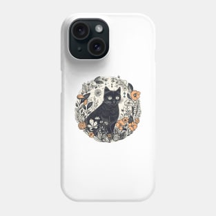 Retro Black Cat Floral Phone Case