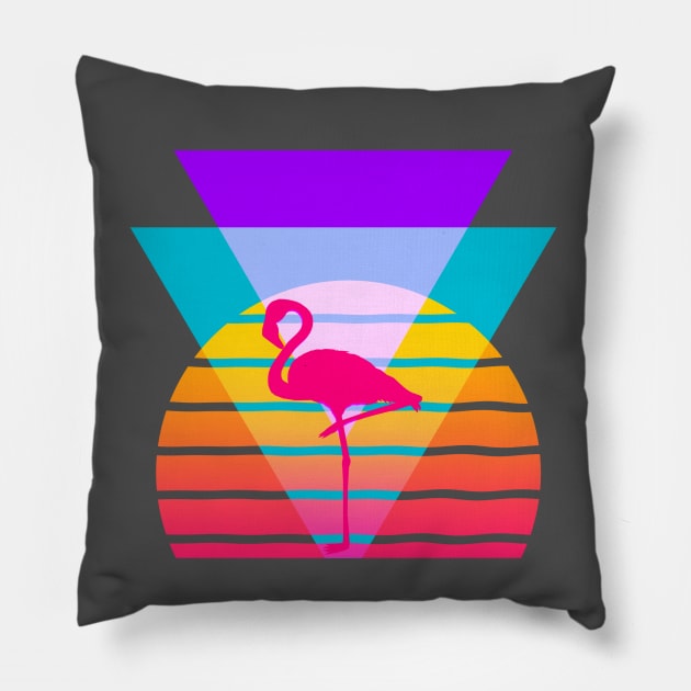 Pink Flamingo 80s Nostalgia Retro Graphic Pillow by AlondraHanley