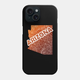 Colorful mandala art map of Arizona with text in brown and orange Phone Case