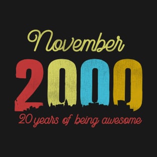 Classic November 2000 20 Years Old Retro 20th Birthday Gift T-Shirt