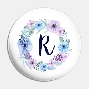 Floral Monogram R Icy Winter Blossoms Pin