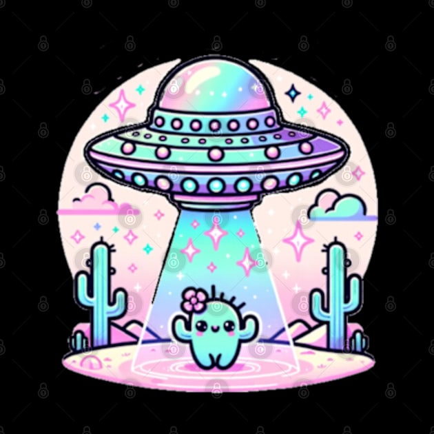 UFO Abducting Cactus Western Pastel Kawaii Cute by Lavender Celeste