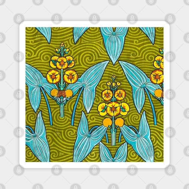 Little flower in yellow blue and light green design Magnet by Marccelus