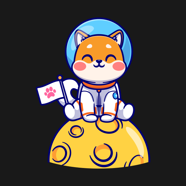 Cute Shiba Inu Dog Astronaut Sitting On Moon Cartoon by Catalyst Labs