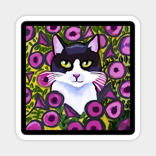 Cat  in flower field Magnet