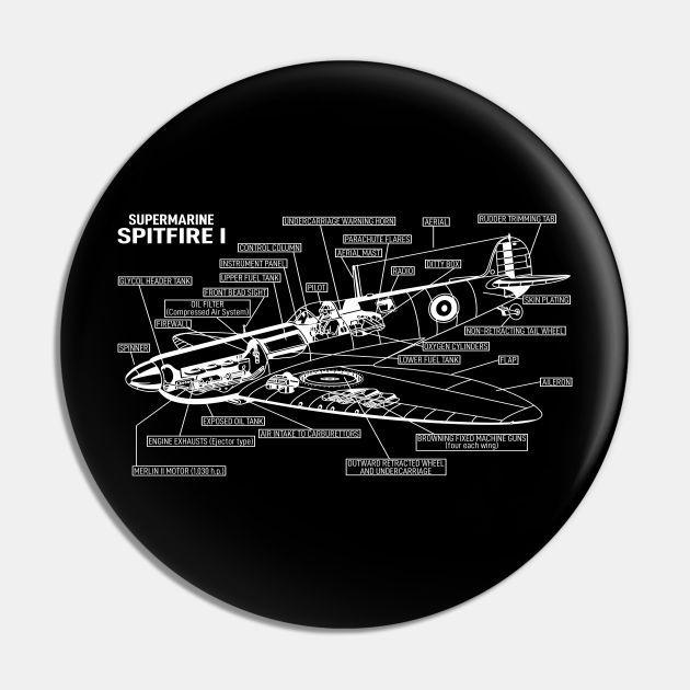 Spitfire WW2 Fighter Plane Schematic Infographic Blueprint Diagram Gift