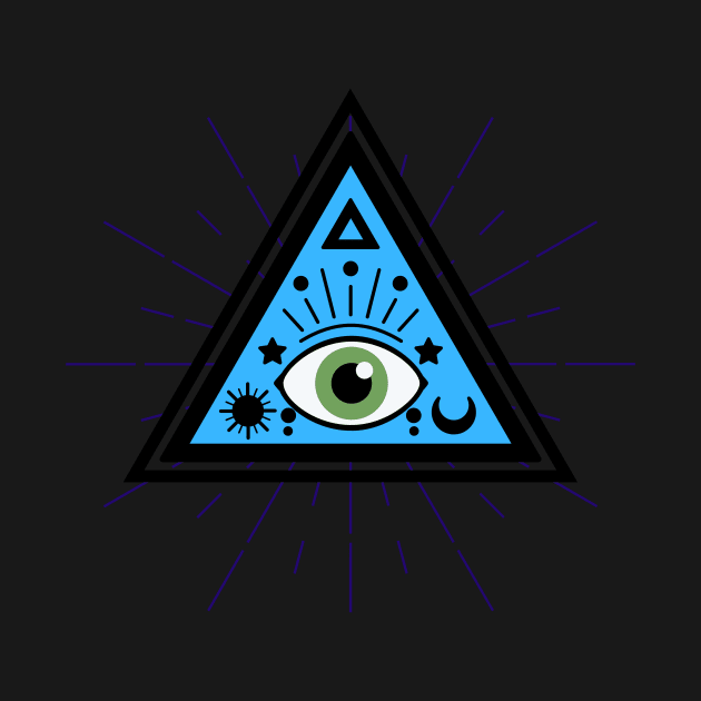 All Seeing eye - blue with green eye by Just In Tee Shirts