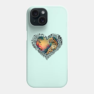 Exotic Ocelot in fantasy jungle, black lace heart Phone Case