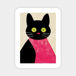 Surprised Kitty Retro Poster Vintage Art Cat Wall Eyes Pink Illustration Magnet