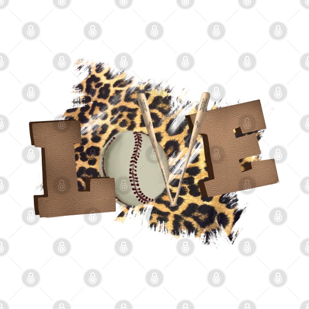 LOVE Baseball, Baseball Bat, Leather Look Cheetah background Design by Sheila’s Studio