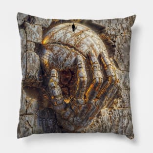 Sculptural Metal Hand: Surreal Art Pillow