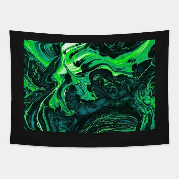 Green Psychedelic Liquid Swirl Pattern Tapestry by AbundanceSeed