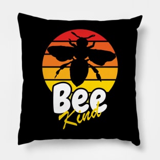 Bee Kind Inspirational Quote With Bee Silhouette And Retro Sunset Pillow