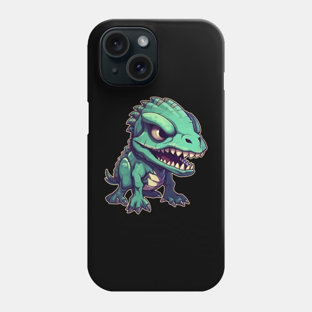 Sick Green Scary Chibi T-Rex Isometric Dinosaur Phone Case by DanielLiamGill