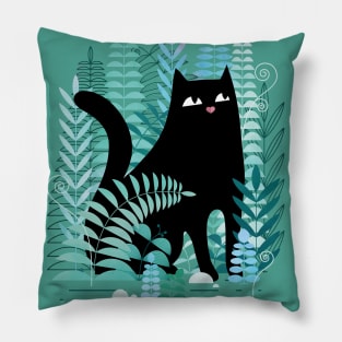 The Ferns (Black Cat on Green) Pillow