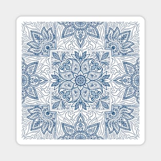 Indigo Floral Symmetrical Repeat Pattern Magnet