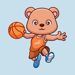 Basketball Bear Cute Cartoon T-Shirt