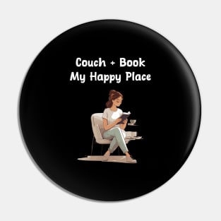 couch and book, happy place for introverts Pin