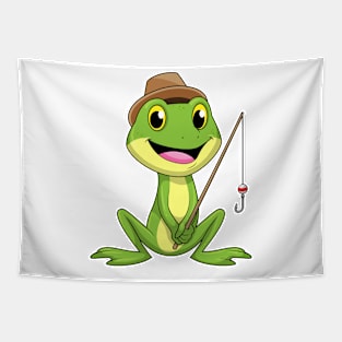 Frog at Fishing with Fishing rod Tapestry