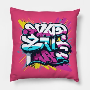 an urban t-shirt inspired by graffiti art and street culture, bold, colorful graffiti-style typography and street art elements Pillow