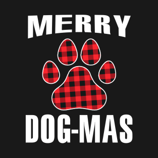 Merry Dog-mas Red Plaid Buffalo Merry Christmas Gift Dog Lover Dog Paw T-Shirt