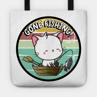 Cute white cat has gone fishing Tote