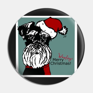 Merry Woofing Christmas Miniature Schnauzer Dog in Santa Hat Pin