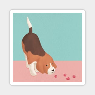 Cute Beagle & Hearts Illustration Magnet